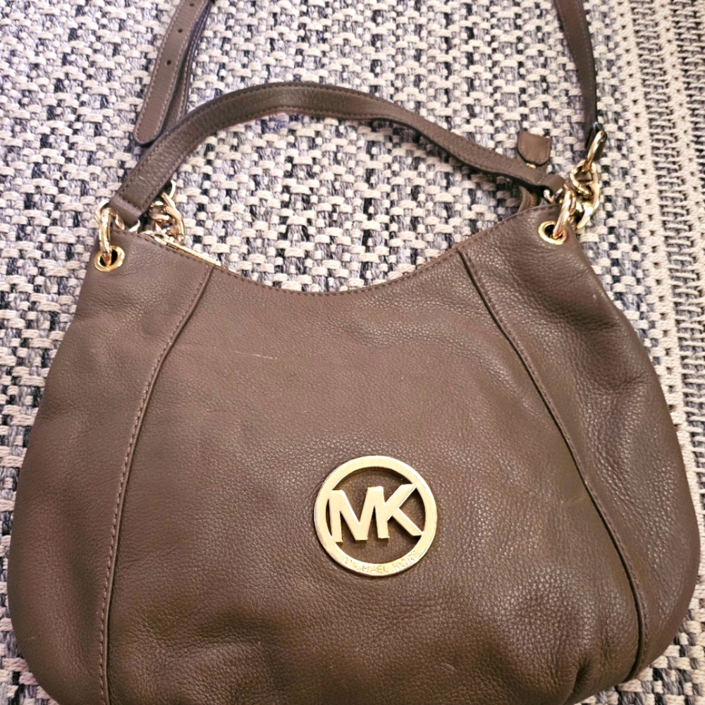 Michael Kors gold pebbled leather shoulder handbag- MK Black Leather Purse